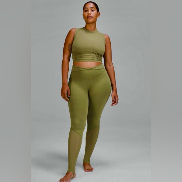 Lululemon Nulu & Crisscross Mesh Stirrup Tights Leggings SZ 8 Bronze Green - Picture 1 of 9